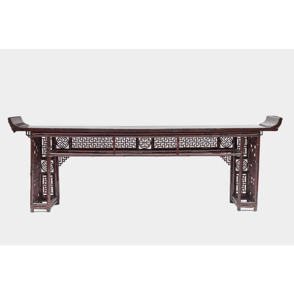 Grande console chinoise en bambou laqué rouge, fin XIXe siècle | Biron Grande console chinoise en bambou laqué rouge, fin XIXe siècle