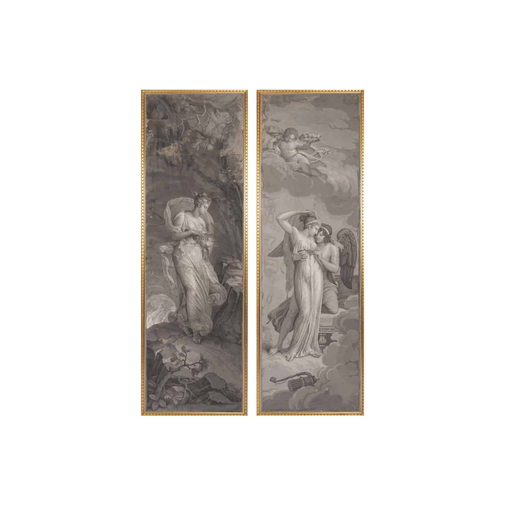 Manufacture Dufour, Paire de grisailles « Psyché et Cupidon », vers 1815 | Biron ||||||||||