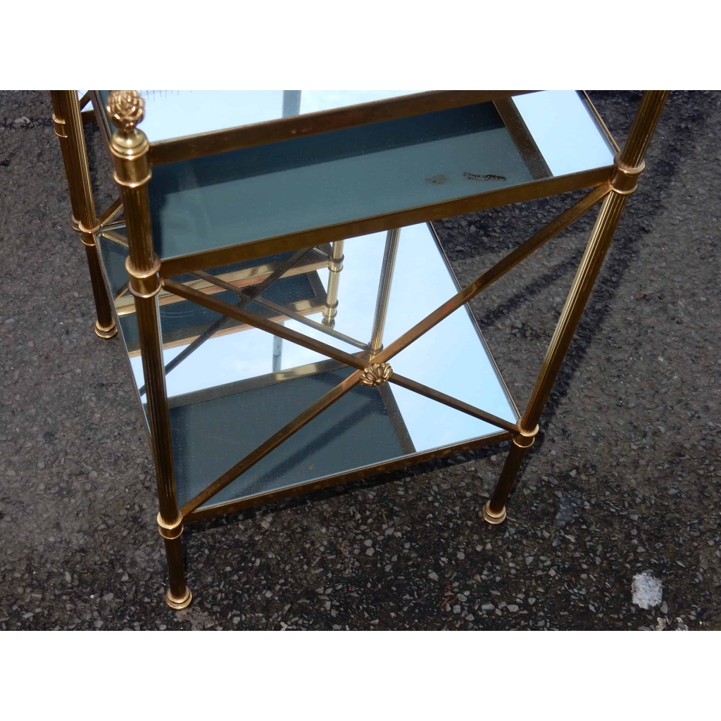 1950/70′ Paire d’Etagères en Laiton à 3 Niveaux Maison Bagués Plateaux Miroirs 32 X 32 cm | Biron 1950/70' Paire d'Etagères en Laiton à 3 Niveaux Maison Bagués Plateaux Miroirs 32 X 32 cm