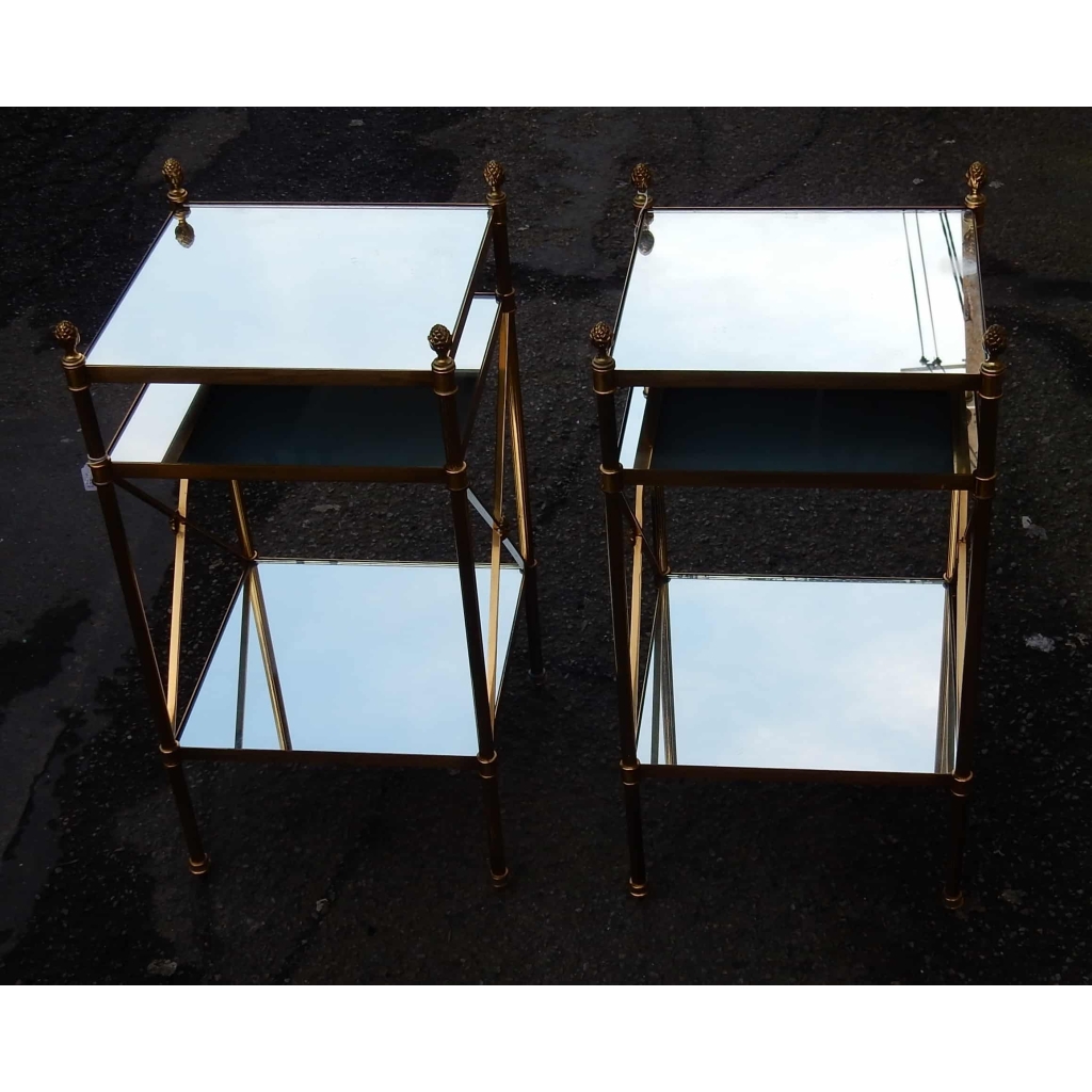 1950/70′ Paire d’Etagères en Laiton à 3 Niveaux Maison Bagués Plateaux Miroirs 32 X 32 cm | Biron 1950/70' Paire d'Etagères en Laiton à 3 Niveaux Maison Bagués Plateaux Miroirs 32 X 32 cm