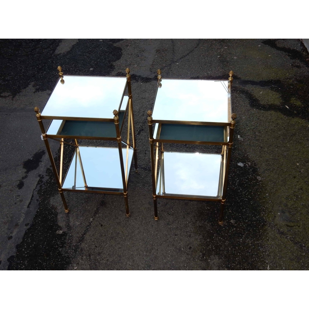 1950/70′ Paire d’Etagères en Laiton à 3 Niveaux Maison Bagués Plateaux Miroirs 32 X 32 cm | Biron 1950/70' Paire d'Etagères en Laiton à 3 Niveaux Maison Bagués Plateaux Miroirs 32 X 32 cm