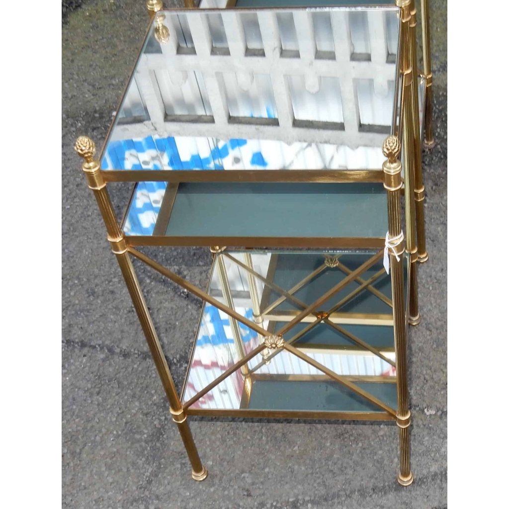 1950/70′ Paire d’Etagères en Laiton à 3 Niveaux Maison Bagués Plateaux Miroirs 32 X 32 cm | Biron 1950/70' Paire d'Etagères en Laiton à 3 Niveaux Maison Bagués Plateaux Miroirs 32 X 32 cm