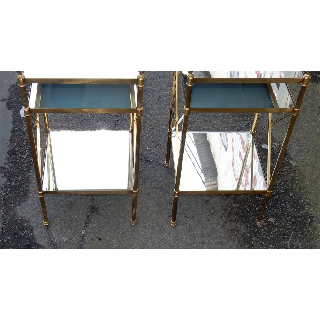1950/70′ Paire d’Etagères en Laiton à 3 Niveaux Maison Bagués Plateaux Miroirs 32 X 32 cm | Biron 1950/70' Paire d'Etagères en Laiton à 3 Niveaux Maison Bagués Plateaux Miroirs 32 X 32 cm