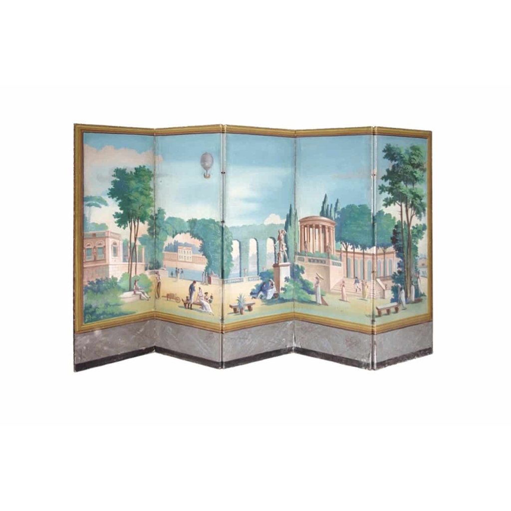 Paravent Directoire figurant un jardin d’inspiration néoclassique, fin XVIIIème siècle | Biron ||||||||