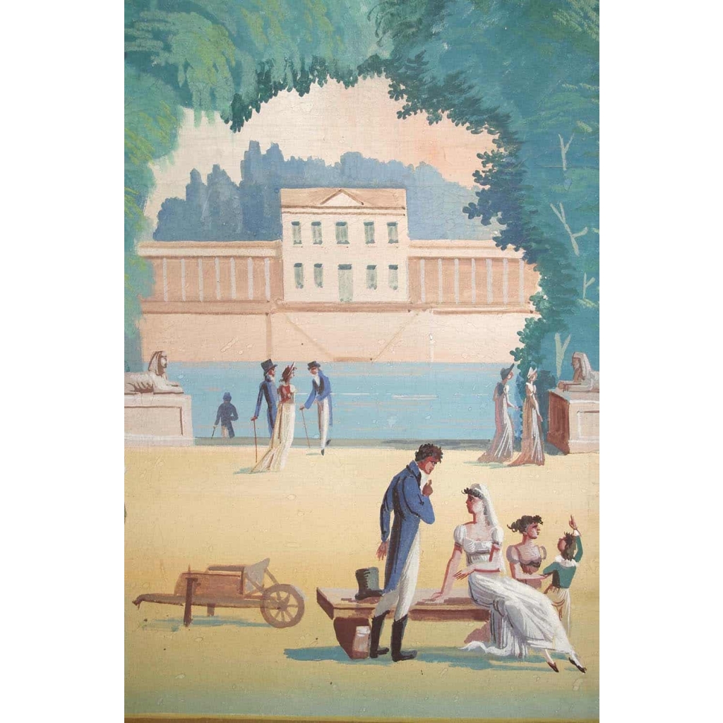 Paravent Directoire figurant un jardin d’inspiration néoclassique, fin XVIIIème siècle | Biron Paravent Directoire figurant un jardin d’inspiration néoclassique, fin XVIIIème siècle