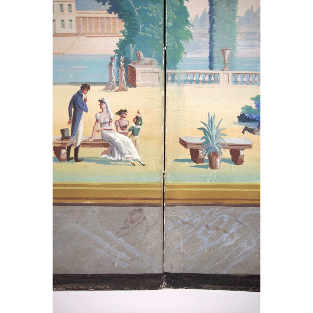 Paravent Directoire figurant un jardin d’inspiration néoclassique, fin XVIIIème siècle | Biron Paravent Directoire figurant un jardin d’inspiration néoclassique, fin XVIIIème siècle