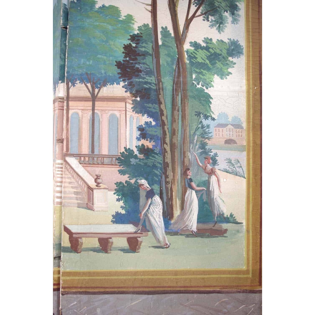 Paravent Directoire figurant un jardin d’inspiration néoclassique, fin XVIIIème siècle | Biron Paravent Directoire figurant un jardin d’inspiration néoclassique, fin XVIIIème siècle
