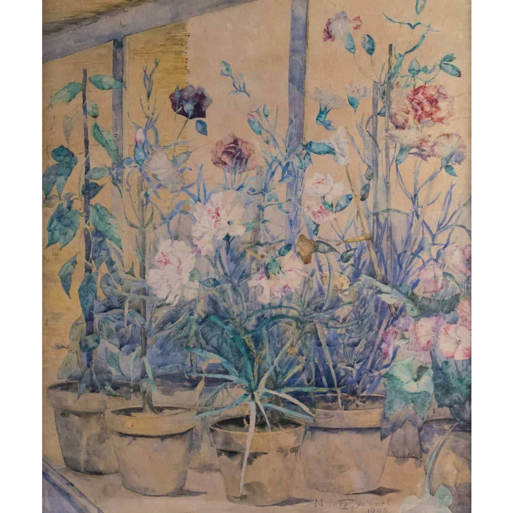 Fleurs Dans La Veranda. Maurice De Peyronnet 1882 | Biron Fleurs Dans La Veranda. Maurice De Peyronnet 1882