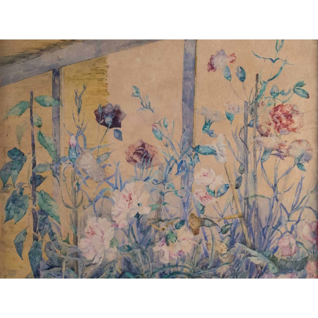 Fleurs Dans La Veranda. Maurice De Peyronnet 1882 | Biron Fleurs Dans La Veranda. Maurice De Peyronnet 1882