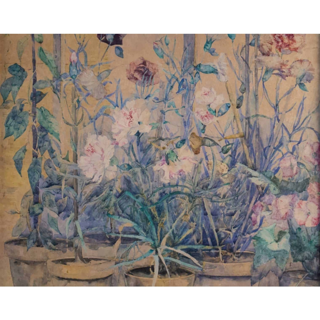 Fleurs Dans La Veranda. Maurice De Peyronnet 1882 | Biron Fleurs Dans La Veranda. Maurice De Peyronnet 1882