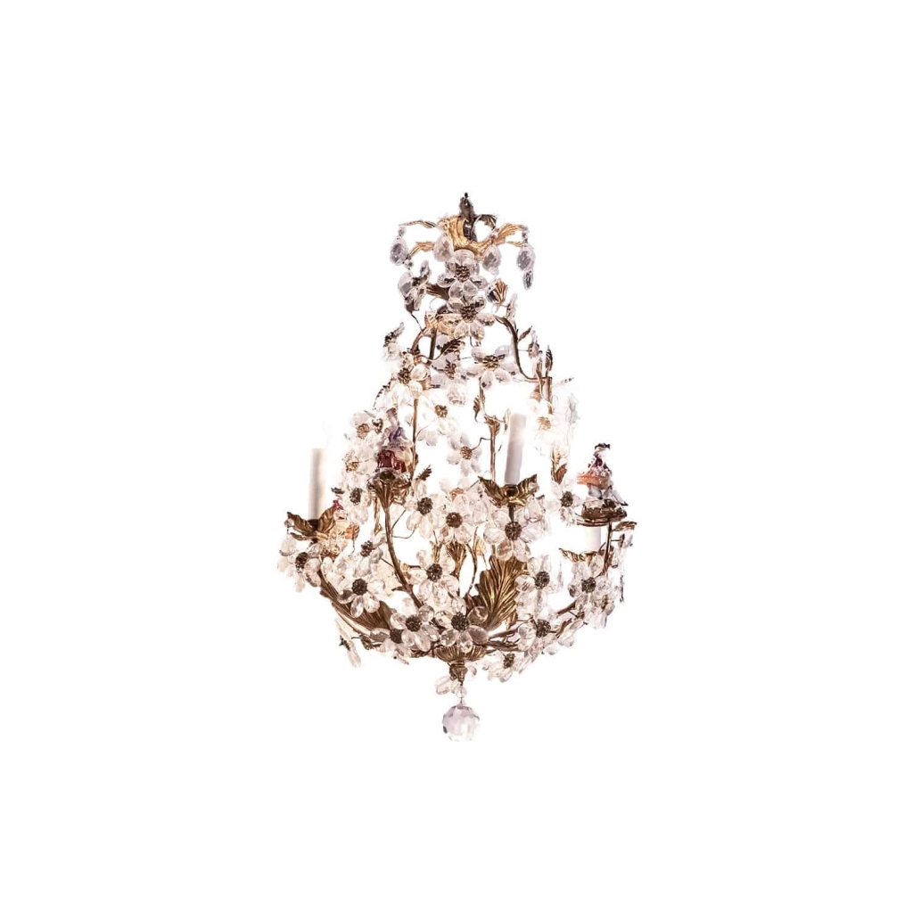 Capodimonte, Lustre cage en porcelaine et pampilles de cristal, vers 1900 | Biron ||||