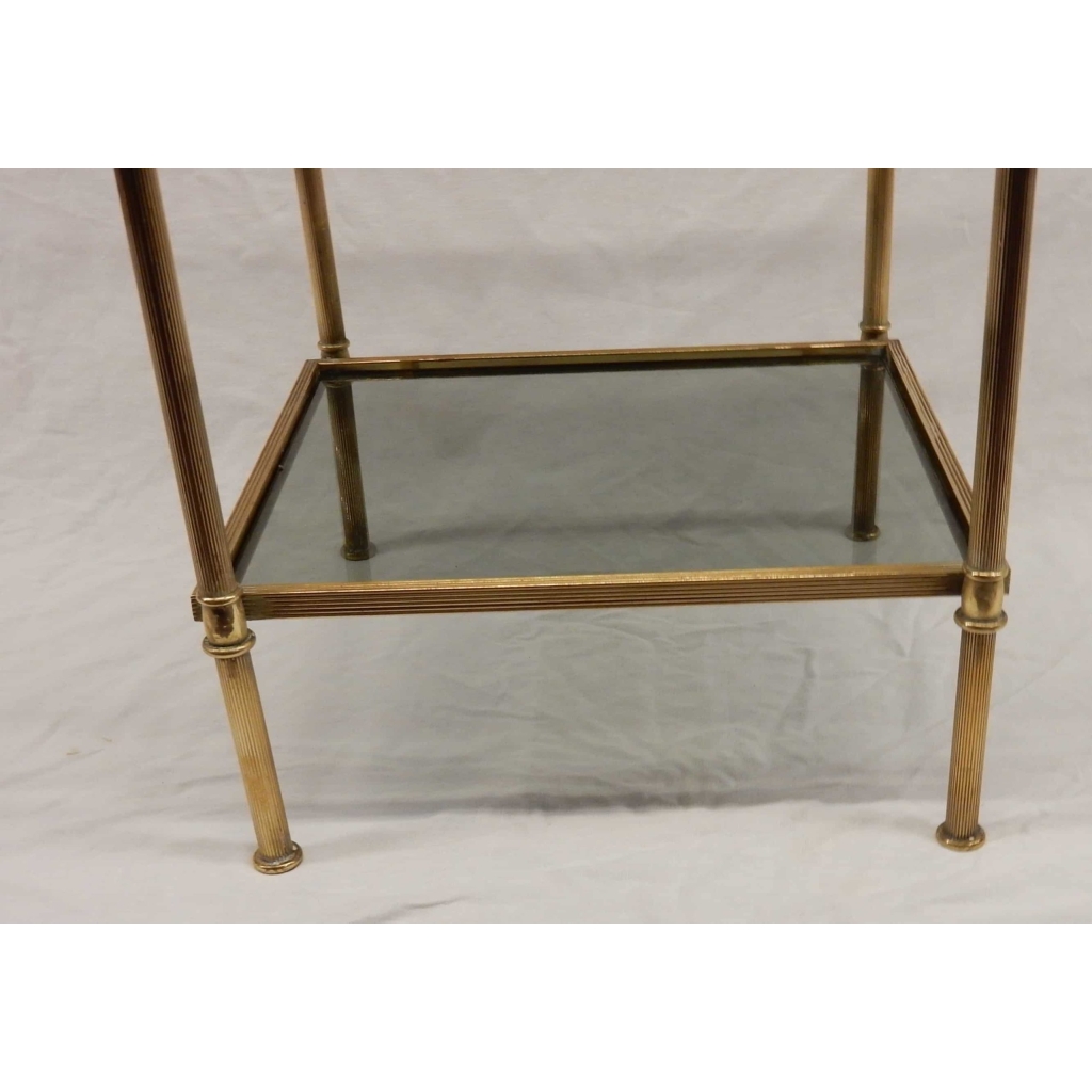 1970′ Bout de canapé carré Maison Bagues 3 plateaux avec vitres teintées bleuté 32 X 32 cm 4