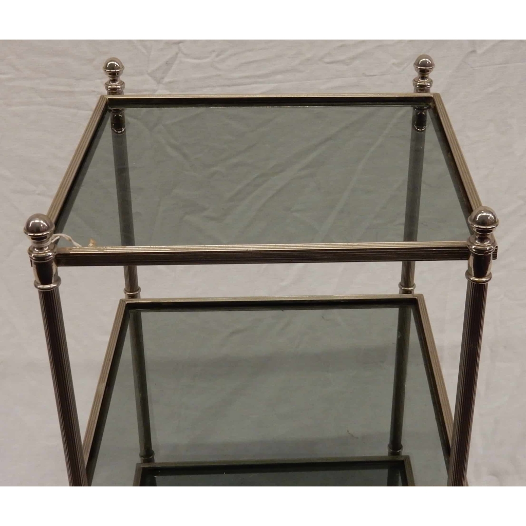 1970′ Bout de canapé carré Maison Bagues 3 plateaux avec vitres teintées bleuté 32 X 32 cm 7