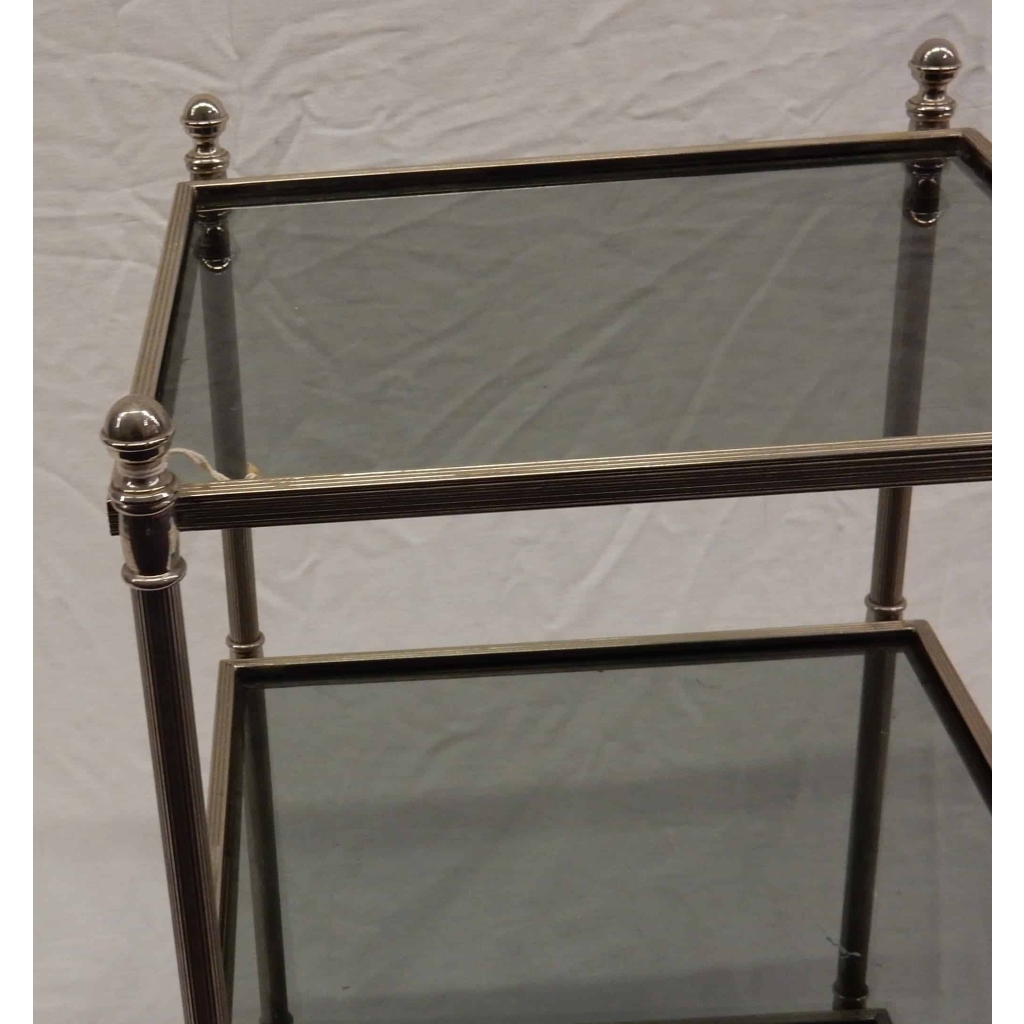 1970′ Bout de canapé carré Maison Bagues 3 plateaux avec vitres teintées bleuté 32 X 32 cm 8