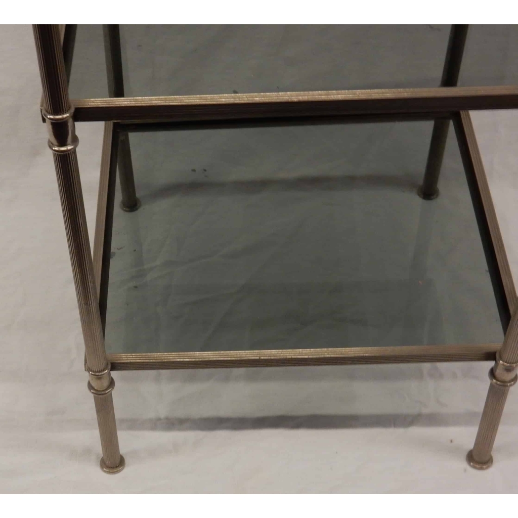 1970′ Bout de canapé carré Maison Bagues 3 plateaux avec vitres teintées bleuté 32 X 32 cm 9