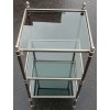 1970' Bout de canapé carré 3 plateaux avec vitres teintées bleuté 32 X 32 cm