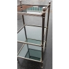 1970' Bout de canapé carré 3 plateaux avec vitres teintées bleuté 32 X 32 cm