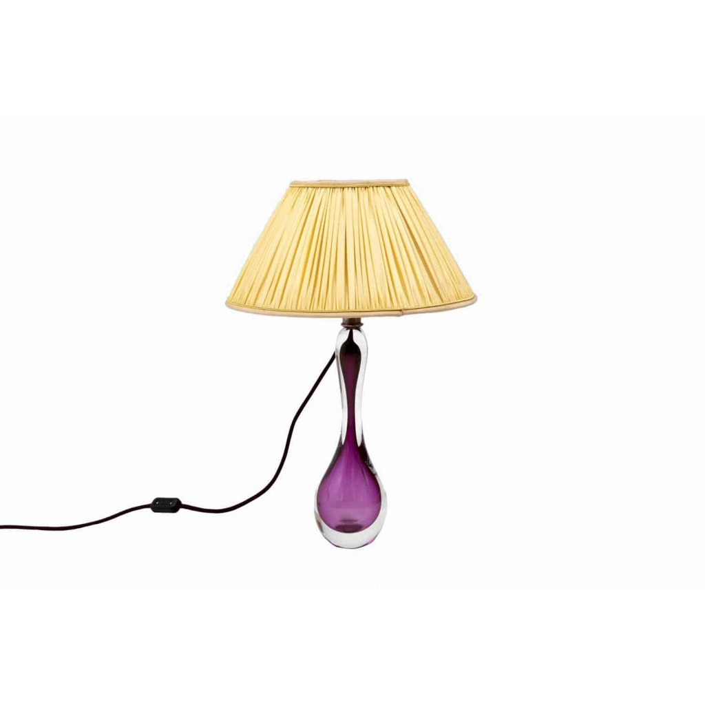 Val-Saint-Lambert, Lampe en cristal transparent et violet, années 1960