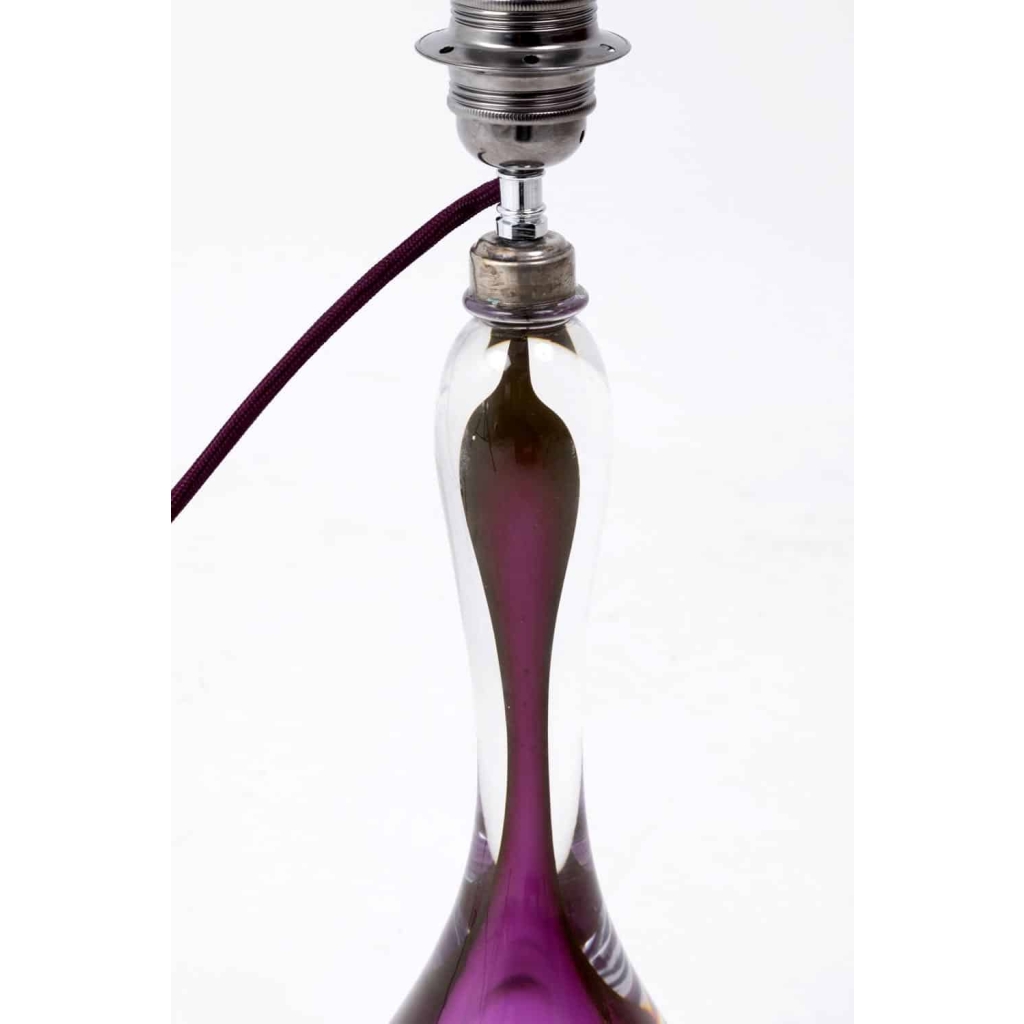 Val-Saint-Lambert, Lampe en cristal transparent et violet, années 1960