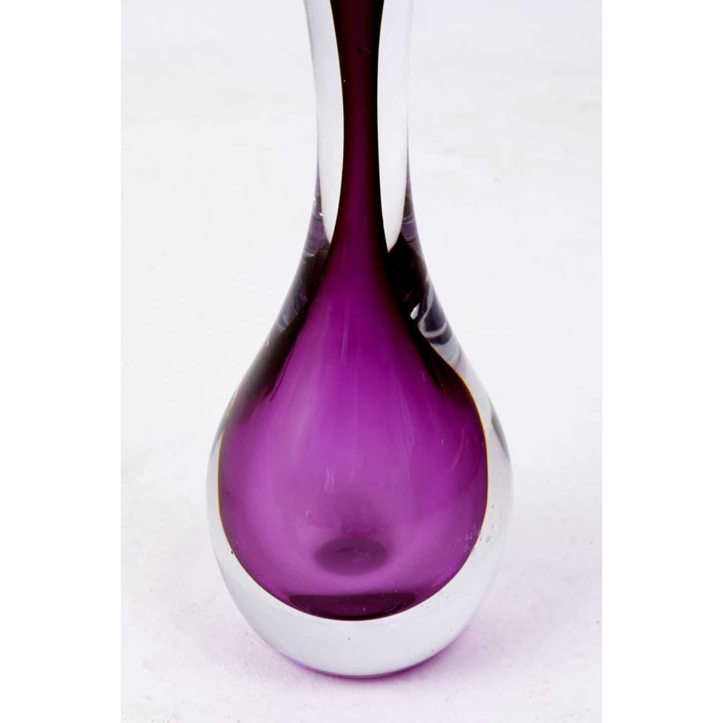 Val-Saint-Lambert, Lampe en cristal transparent et violet, années 1960