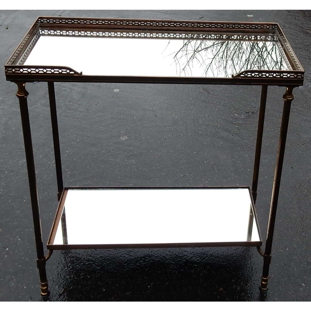 1970′ Bout de Canapé Rectangulaire Maison Baguès Plateaux Miroirs avec Galeries Ajourées 50,5 x 25,5 cm | Biron |||||