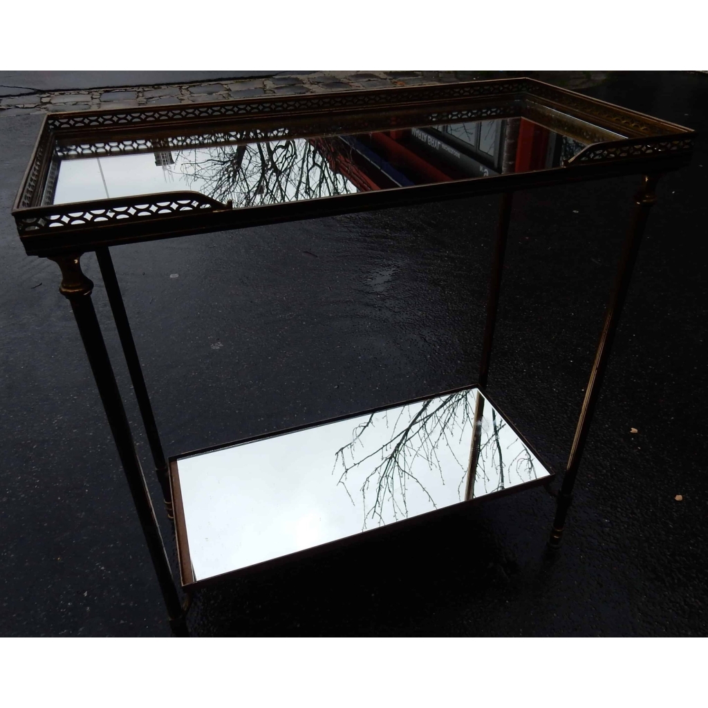1970′ Bout de Canapé Rectangulaire Maison Baguès Plateaux Miroirs avec Galeries Ajourées 50,5 x 25,5 cm | Biron 1970' Bout de Canapé Rectangulaire Maison Baguès Plateaux Miroirs avec Galeries Ajourées 50,5 x 25,5 cm