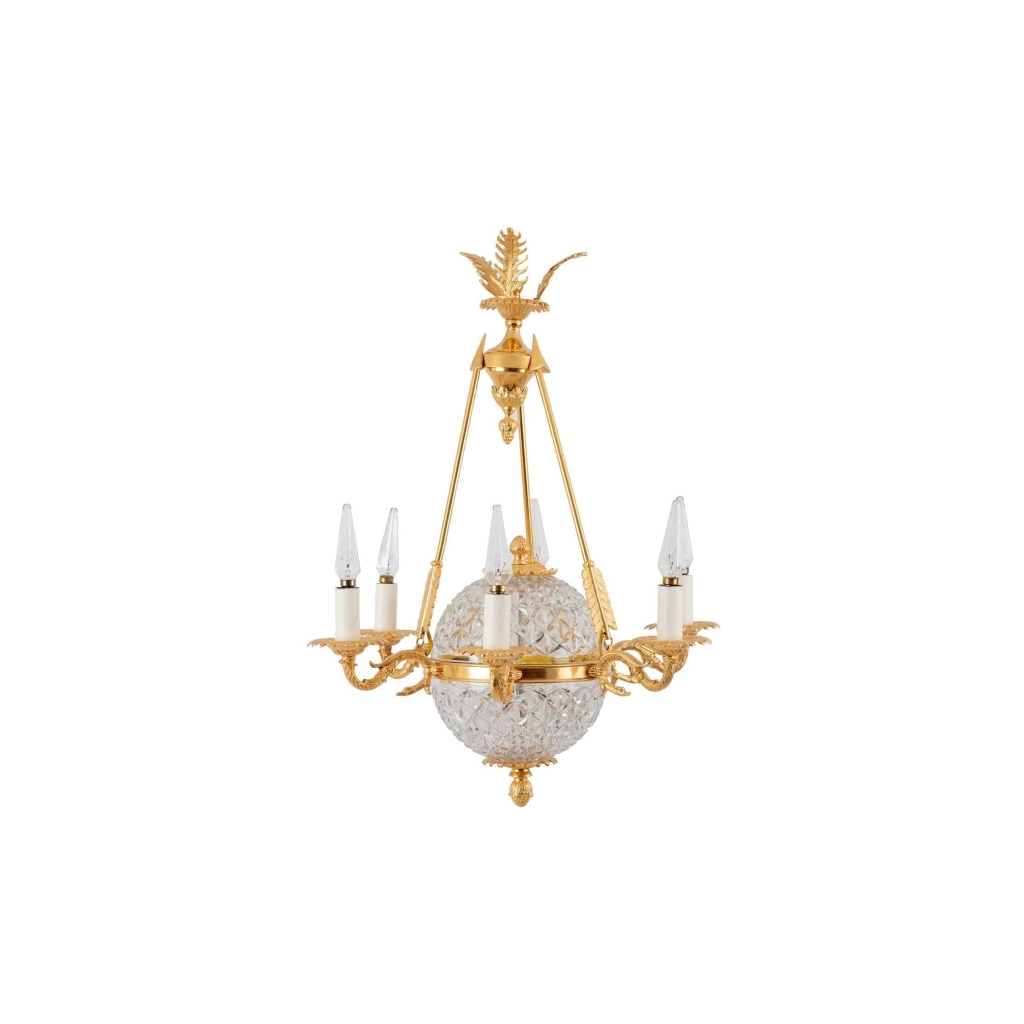 Suspension de style Empire en cristal et bronze doré, vers 1950 | Biron |||||||||