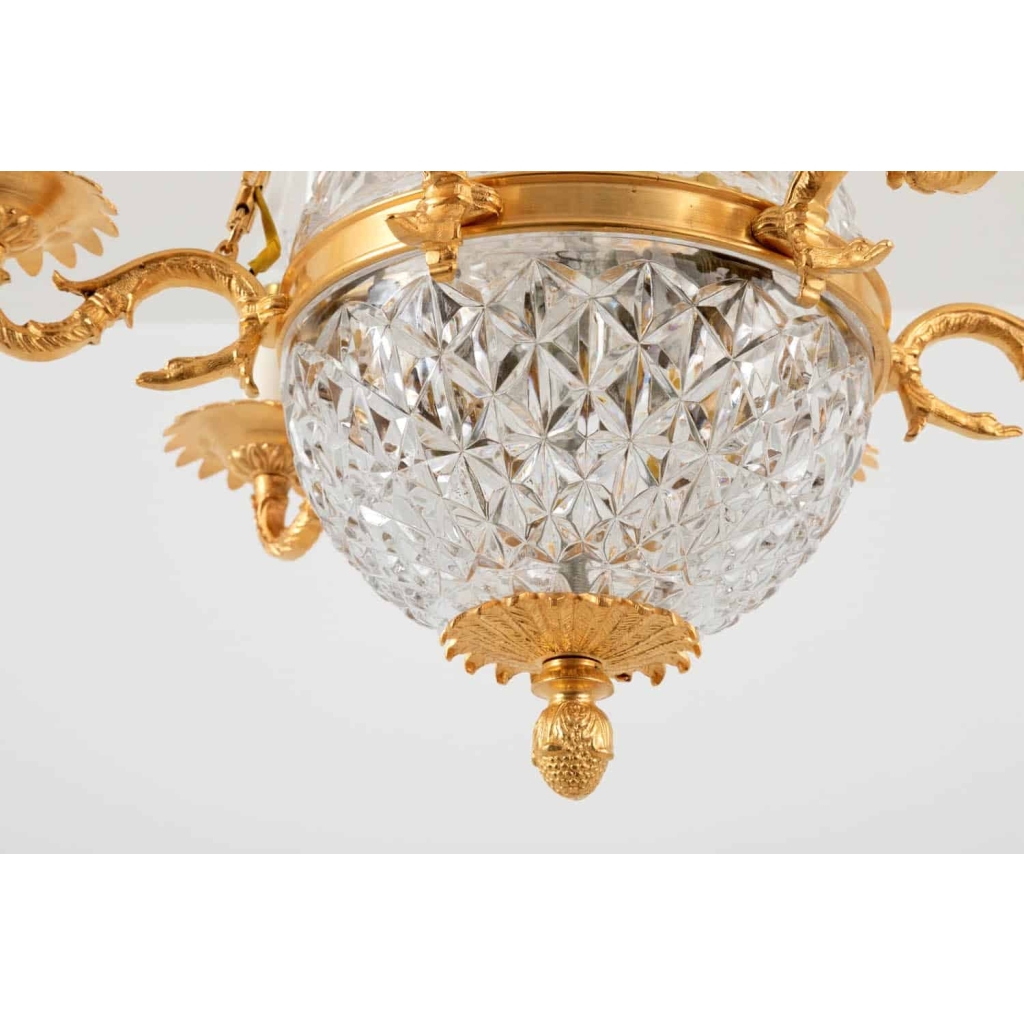 Suspension de style Empire en cristal et bronze doré, vers 1950 | Biron Suspension de style Empire en cristal et bronze doré, vers 1950
