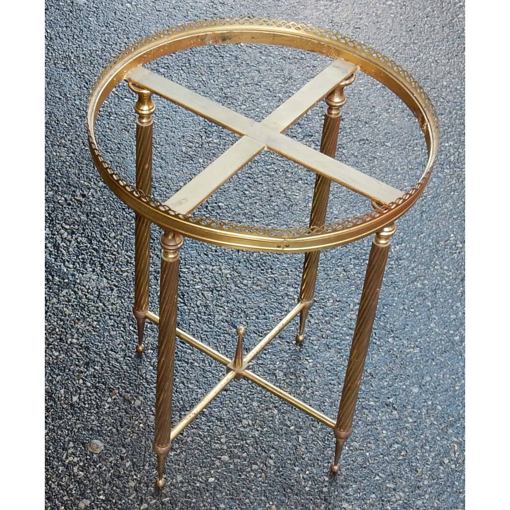 1950/70' Gueridon Laiton Galerie Ajourée Style Maison Bagués Plateau Onyx