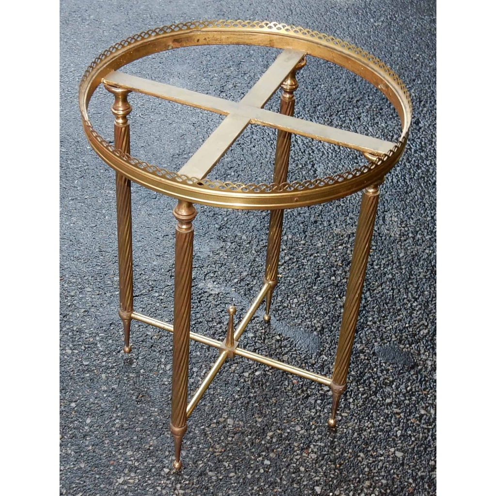 1950/70' Gueridon Laiton Galerie Ajourée Style Maison Bagués Plateau Onyx