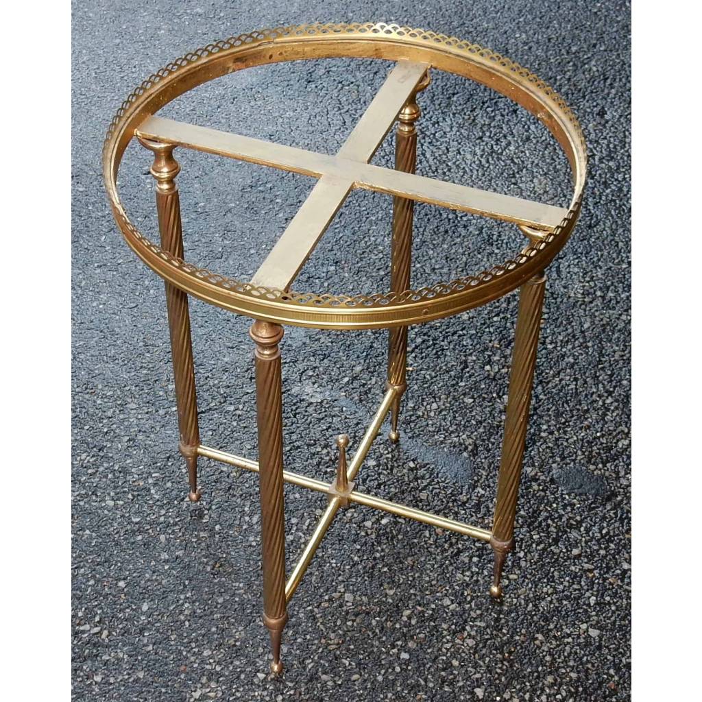 1950/70' Gueridon Laiton Galerie Ajourée Style Maison Bagués Plateau Onyx