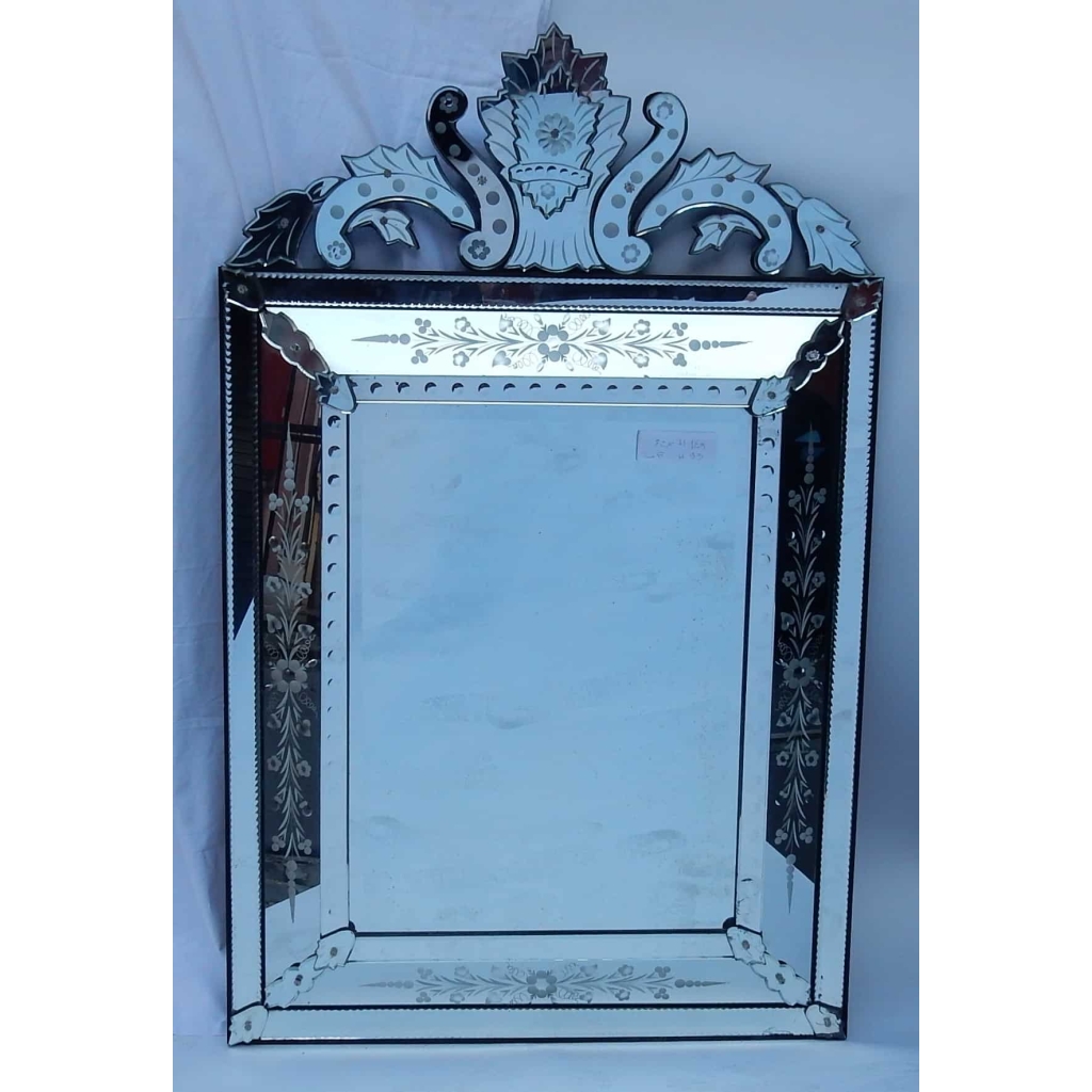 1950′ Miroir Vénitien à Bulles et Décor Floral – 129 x 82 cm | Biron |||||||