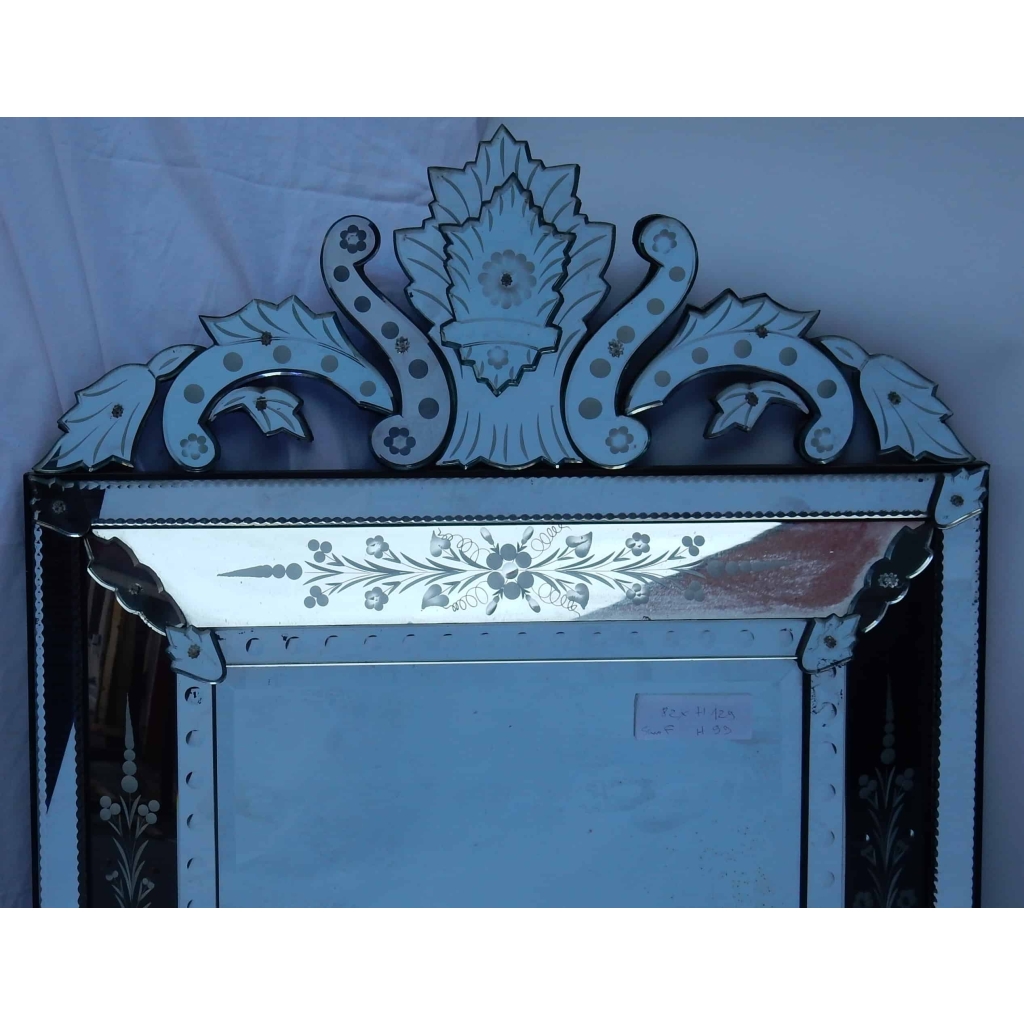 1950′ Miroir Vénitien à Bulles et Décor Floral – 129 x 82 cm | Biron 1950' Miroir Vénitien à Bulles et Décor Floral - 129 x 82 cm