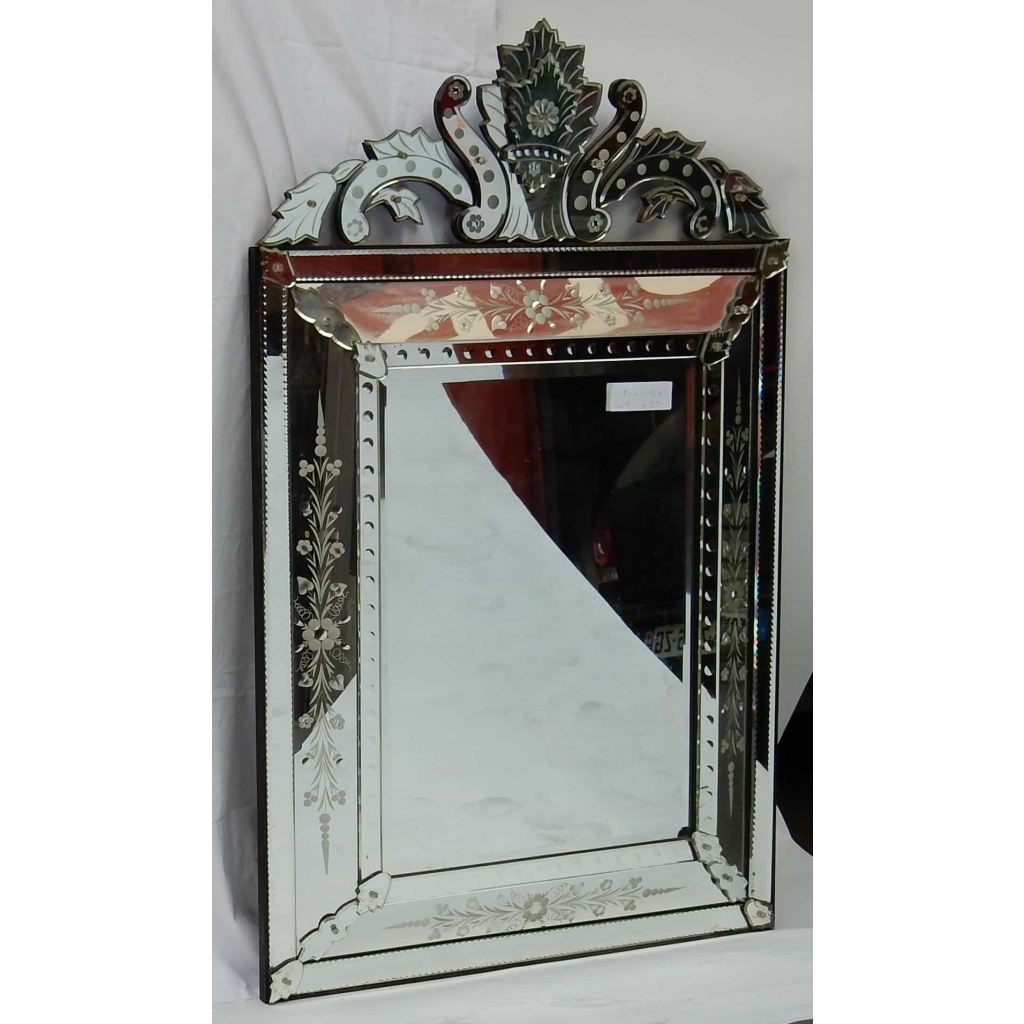 1950′ Miroir Vénitien à Bulles et Décor Floral – 129 x 82 cm | Biron 1950' Miroir Vénitien à Bulles et Décor Floral - 129 x 82 cm