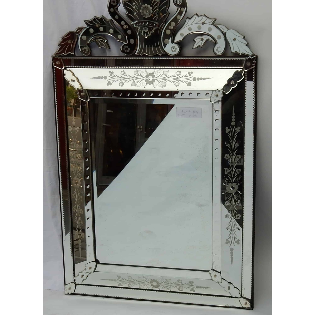 1950′ Miroir Vénitien à Bulles et Décor Floral – 129 x 82 cm | Biron 1950' Miroir Vénitien à Bulles et Décor Floral - 129 x 82 cm