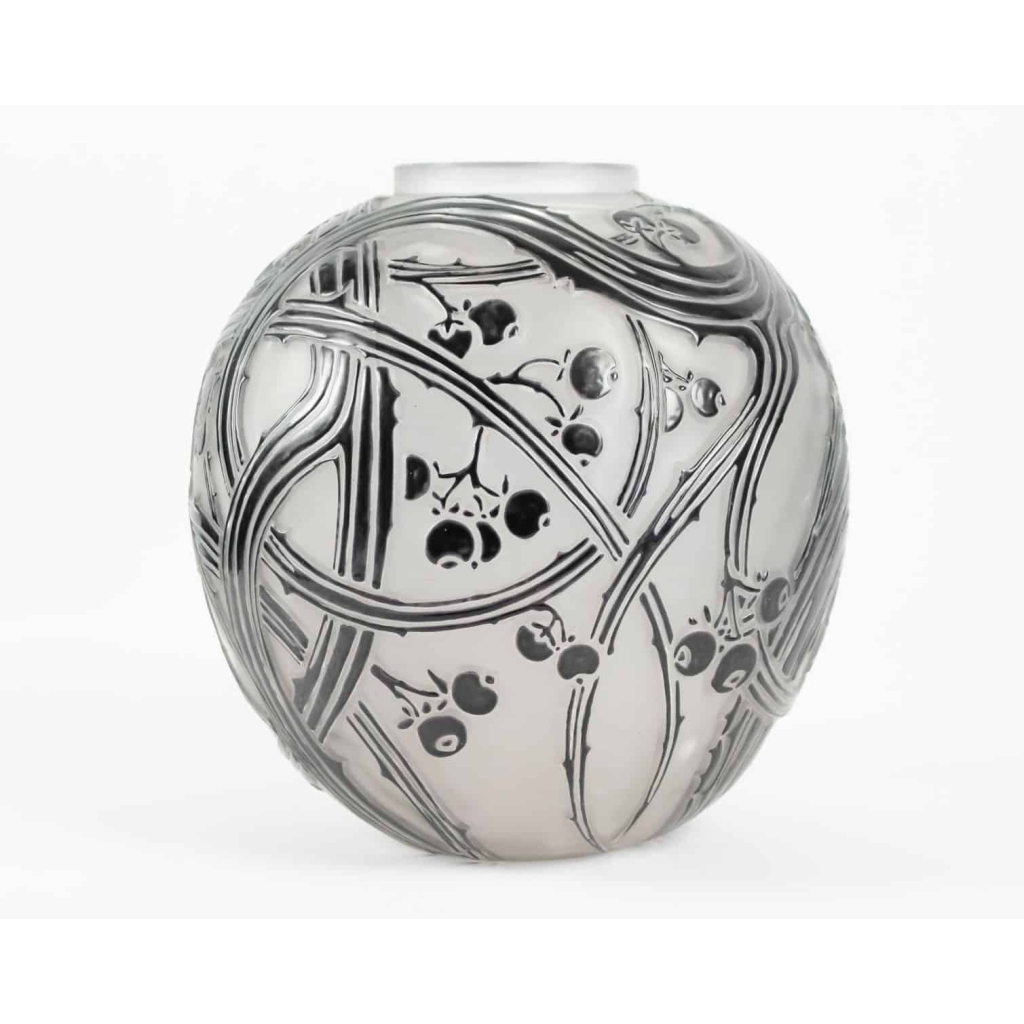René Lalique Vase « Baies » Emaillé Noir | Biron ||||||||