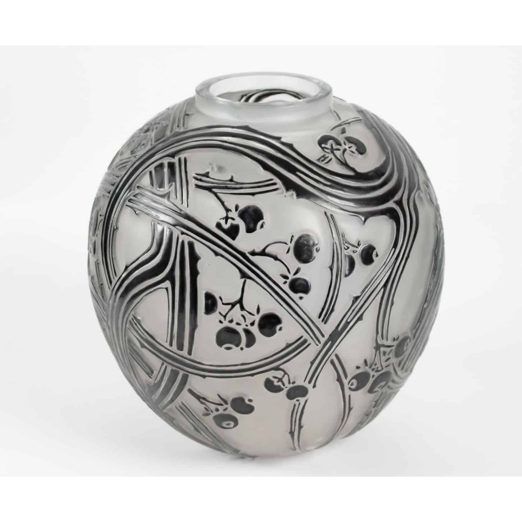 René Lalique Vase « Baies » Emaillé Noir | Biron René Lalique Vase "Baies" Emaillé Noir