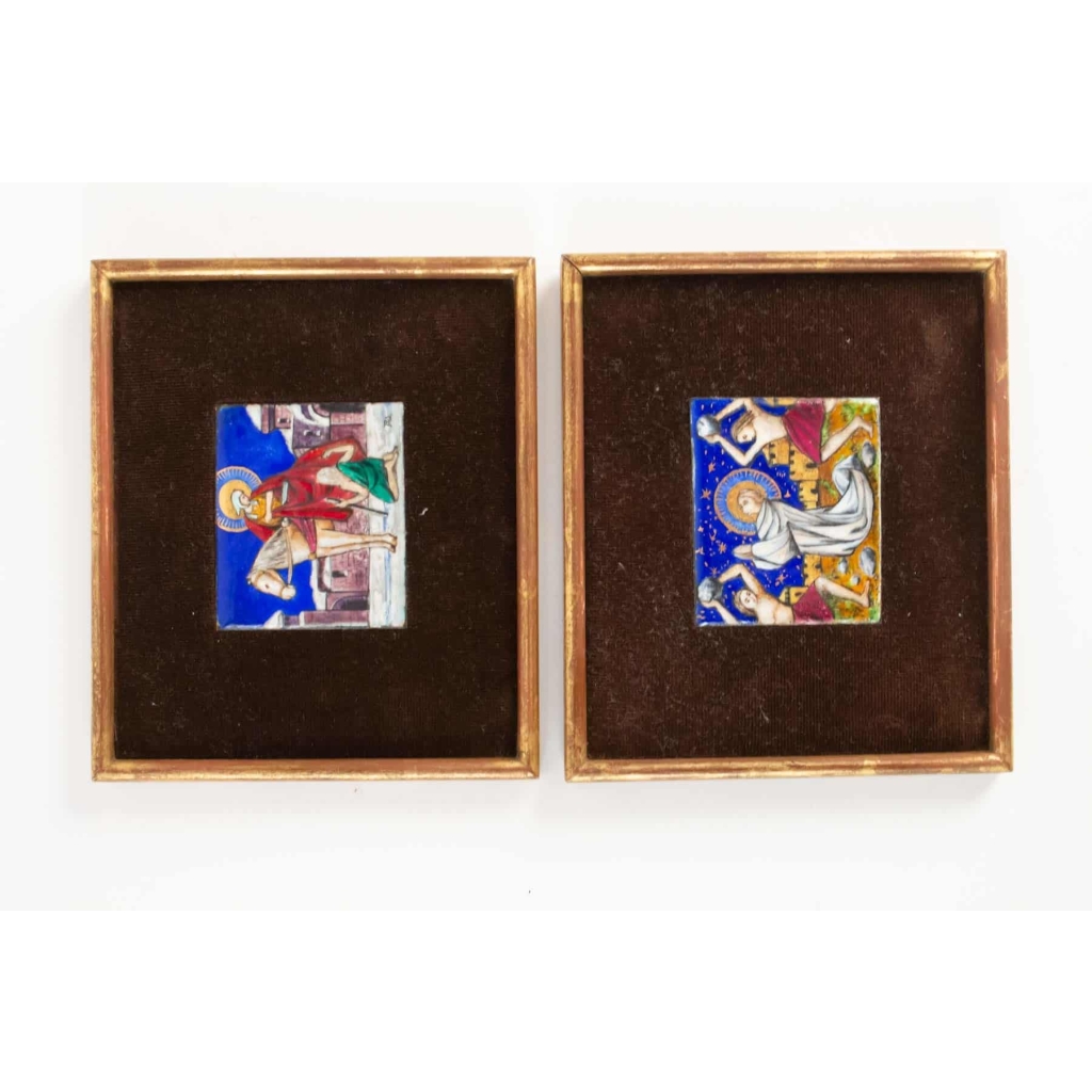 Paire De Petites Plaques En Emaux Du Début Du XXème Siècle | Biron Paire De Petites Plaques En Emaux Du Début Du XXème Siècle