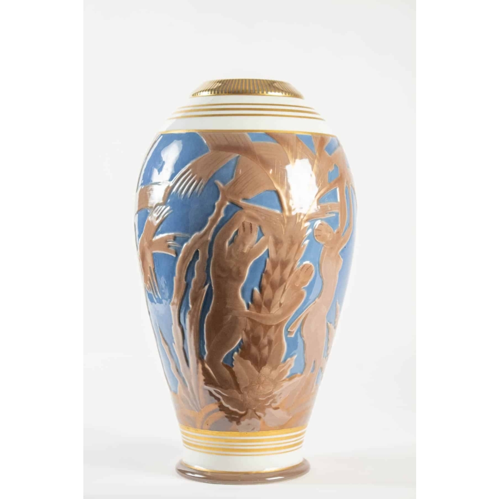 Grand vase en porcelaine de Sèvres à décor africaniste – céramique art déco | Biron Grand vase en porcelaine de Sèvres à décor africaniste - céramique art déco