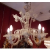 1950′ Lustre Cristal Murano 6 Branches, Coupoles a Bord Renversé | Biron ||||||||