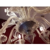 1950′ Lustre Cristal Murano 6 Branches, Coupoles a Bord Renversé | Biron 1950' Lustre Cristal Murano 6 Branches, Coupoles a Bord Renversé
