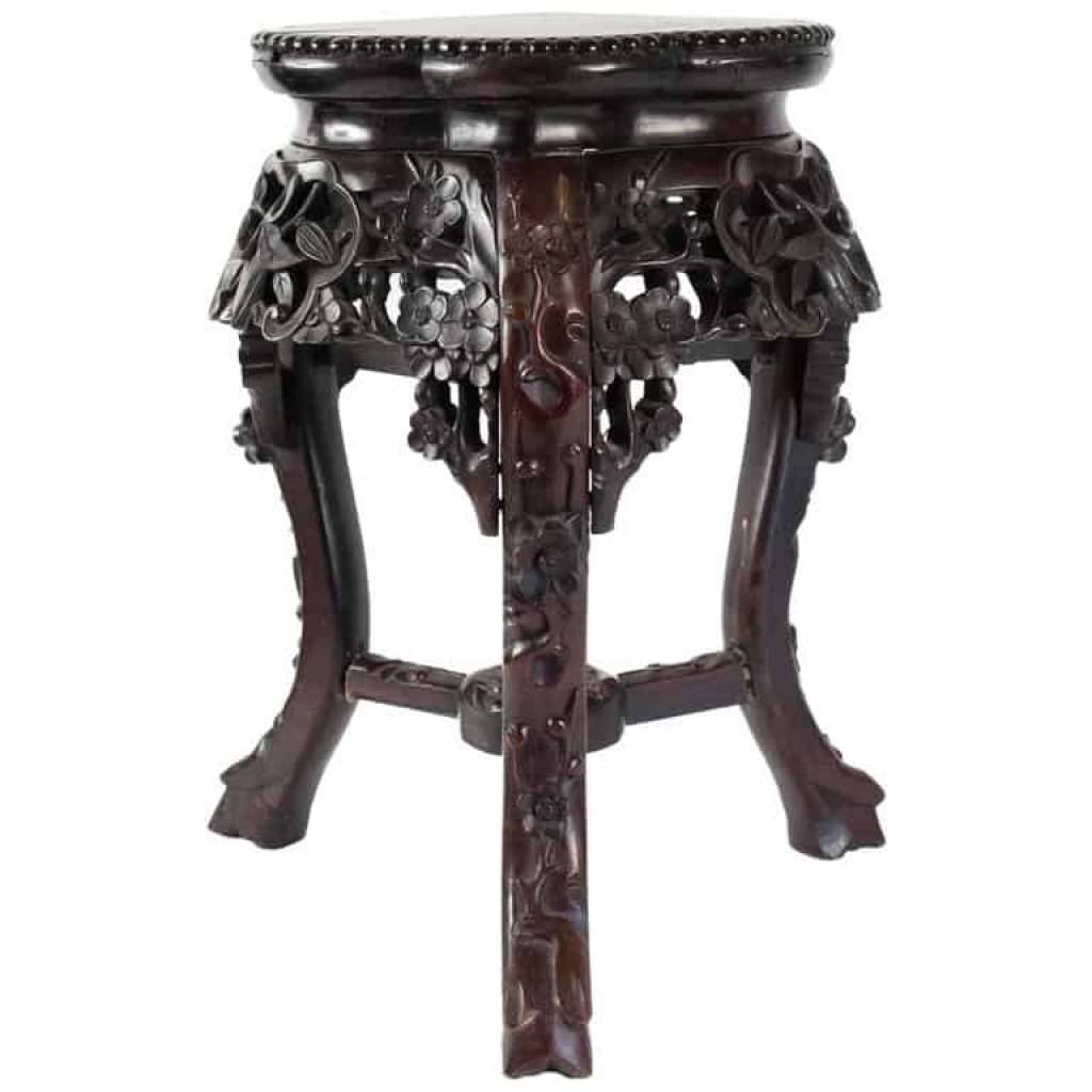 Selette Tripode, Antiquité En Bois De Fer à Décor De Fleurs De Cerisier, Chine | Biron ||||||||||