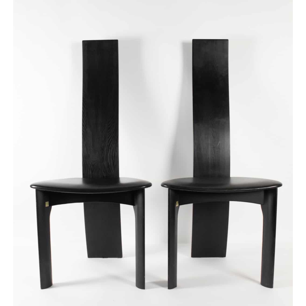 Suite De 4 Fauteuils En Chêne Laqué Noir