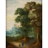 Personnages dans un sous-bois école flamande peinture XVIIème siècle