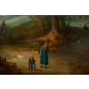 Personnages dans un sous-bois école flamande peinture XVIIème siècle