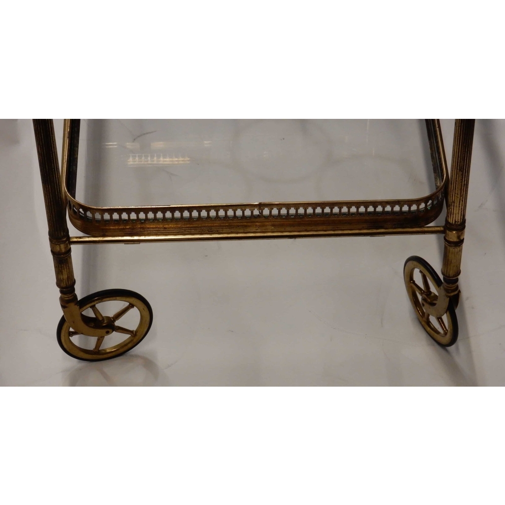 1950/70 Paire de Dessertes Roulantes Maison Bagués en Laiton Style L XVI
