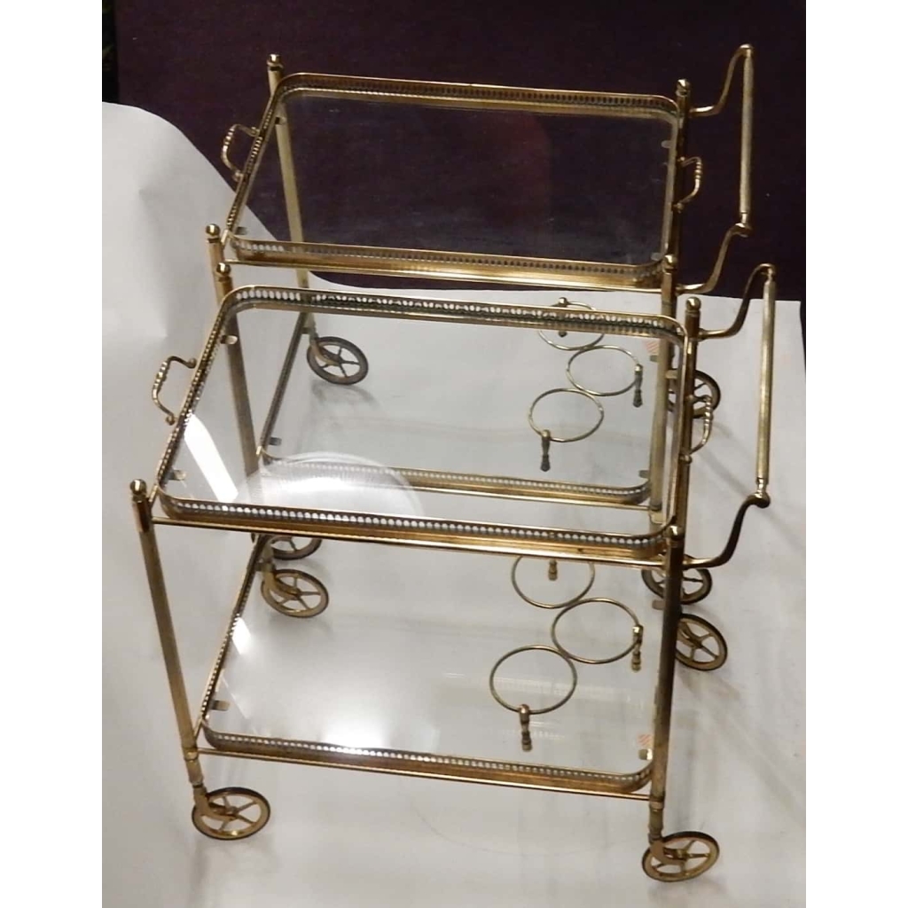1950/70 Paire de Dessertes Roulantes Maison Bagués en Laiton Style L XVI