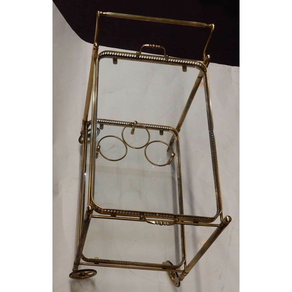 1950/70 Paire de Dessertes Roulantes Maison Bagués en Laiton Style L XVI