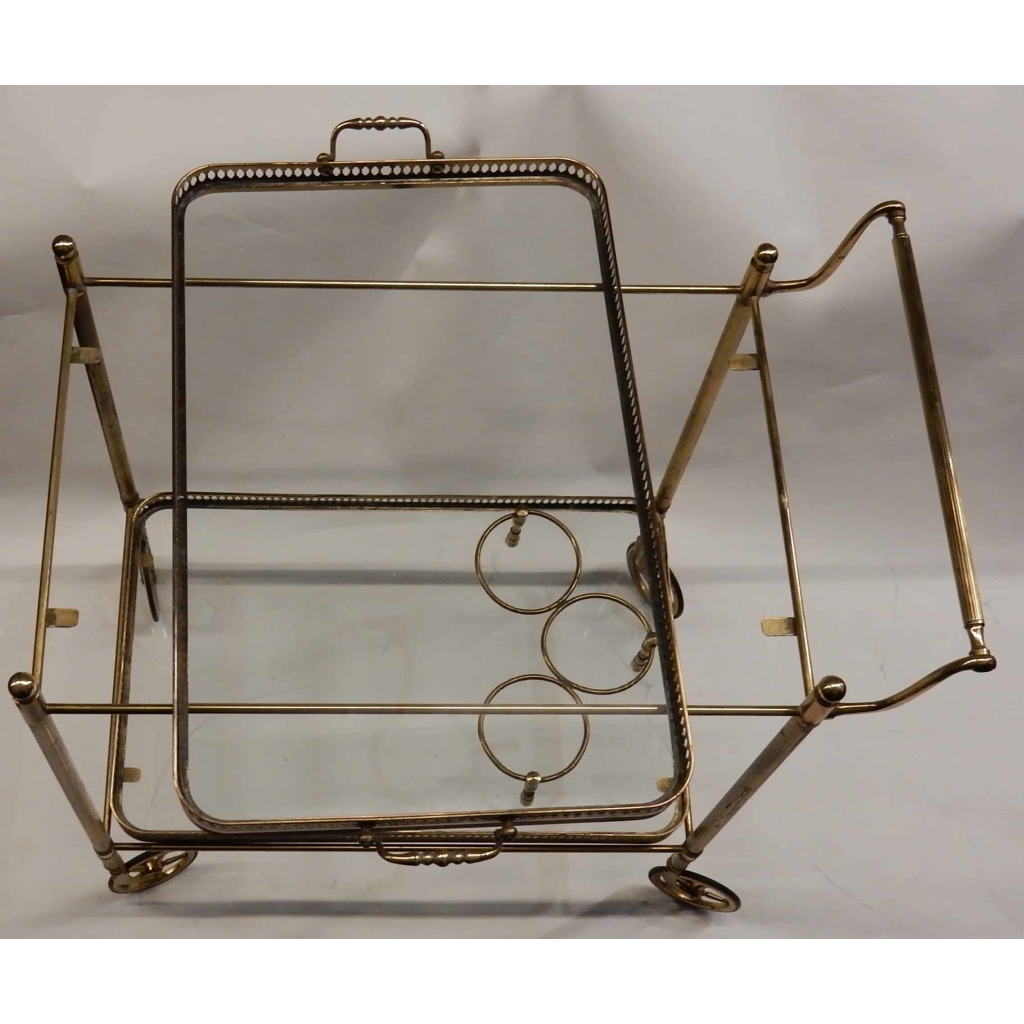 1950/70 Paire de Dessertes Roulantes Maison Bagués en Laiton Style L XVI