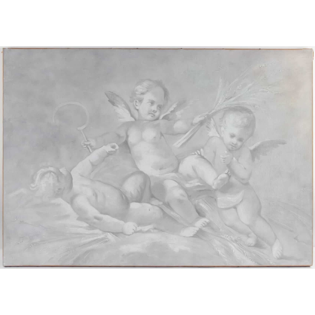 Suite De 3 Grisailles, 1880-1890 Sur Toile, Epoque Napoléon III, Décoration Intérieur | Biron Suite De 3 Grisailles, 1880-1890 Sur Toile, Epoque Napoléon III, Décoration Intérieur